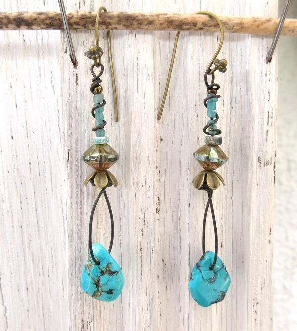 Boucles d'oreille contemporaines tribales: nugget turquoise d'Arizona.. – photo 6